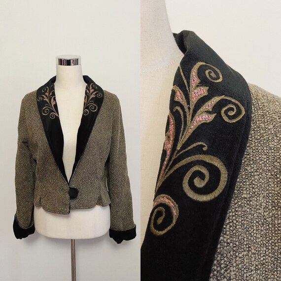 90s does 1940s Cropped Embroidered Jacket with Cuf