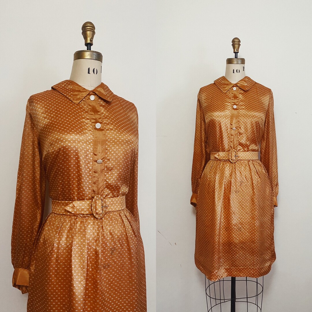 1960s Copper Polkadot Satin Dress 29 Waist Etsy