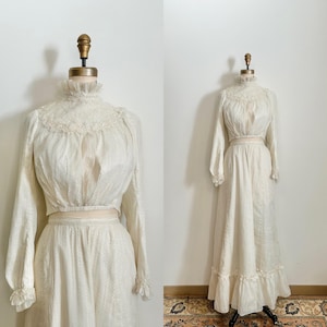 Antique Early 1900s Edwardian Sheer Skirt & Bodice Set | Lace Yoke 26” Waist
