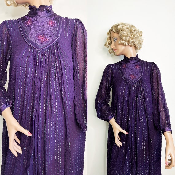 1970s Metallic Indian Cotton Dress Size Small - image 3