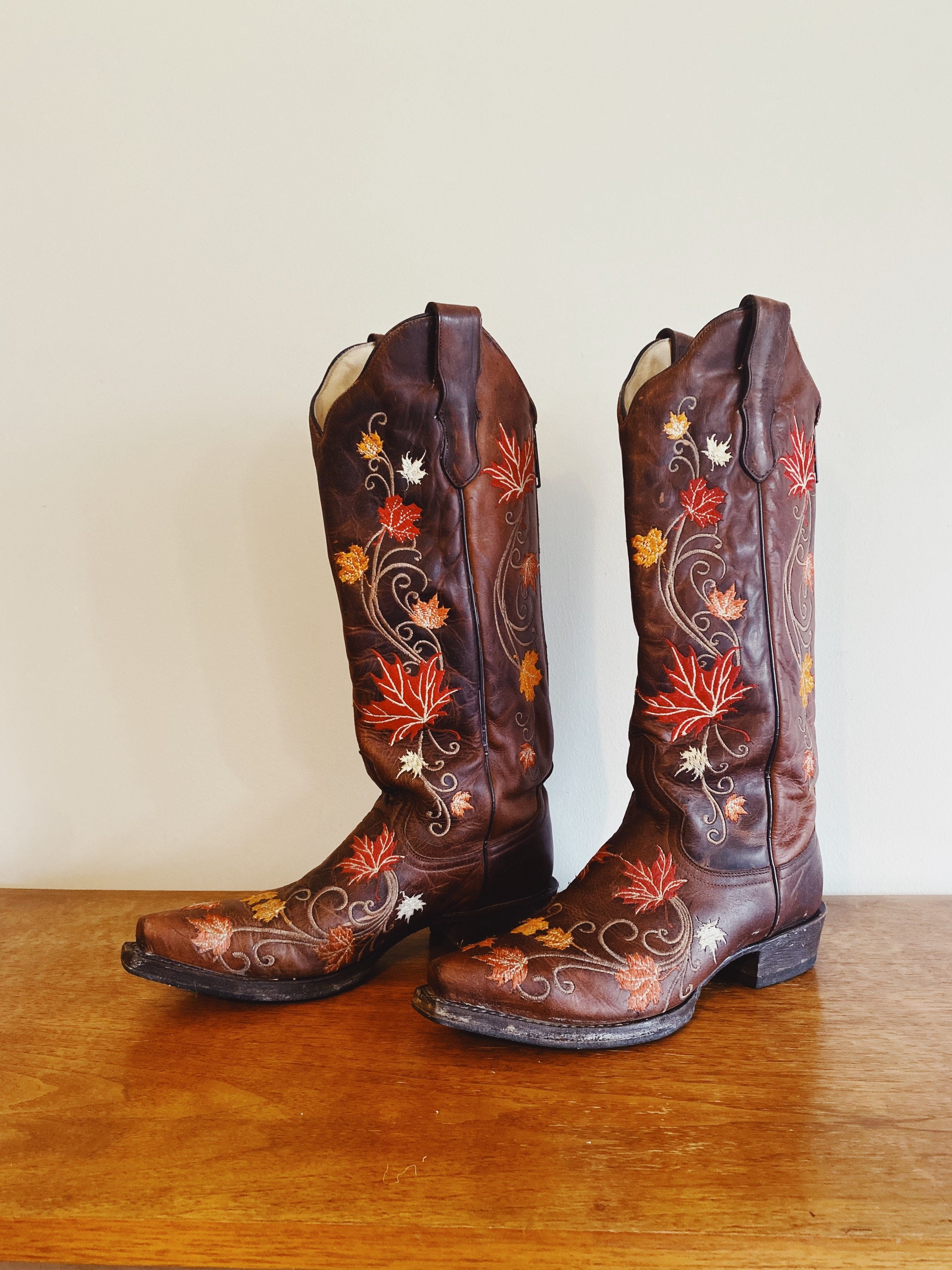 90s Handmade in Mexico Leather Cowboy Boots With Embroidery - Etsy