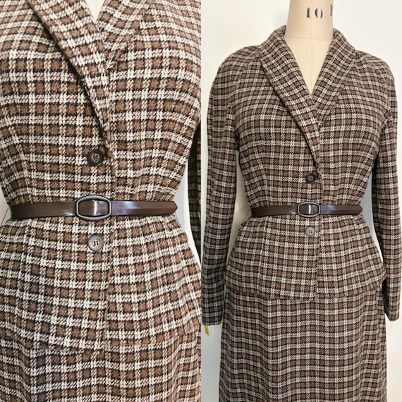 Late 1950s Butte Wool Plaid Suit / Two Piece Brow… - image 2