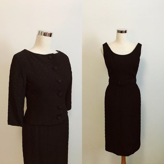 Vintage 1950s/1960s Dress Set | 60s Black Cropped