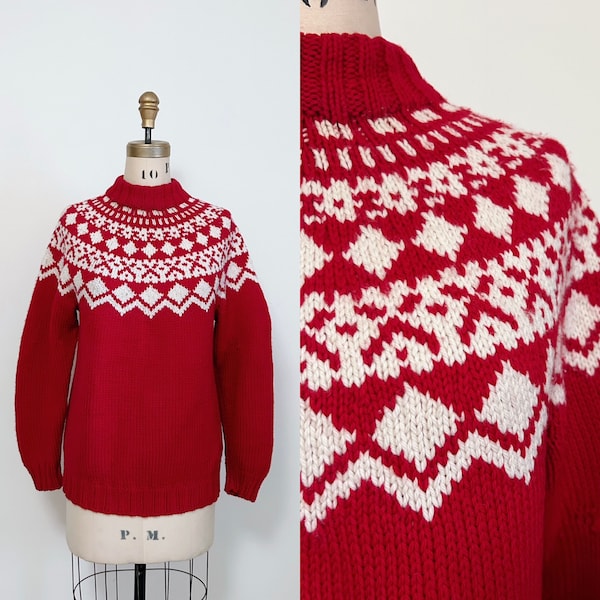 1960s Handmade Wool Fair Isle Sweater Size M/L