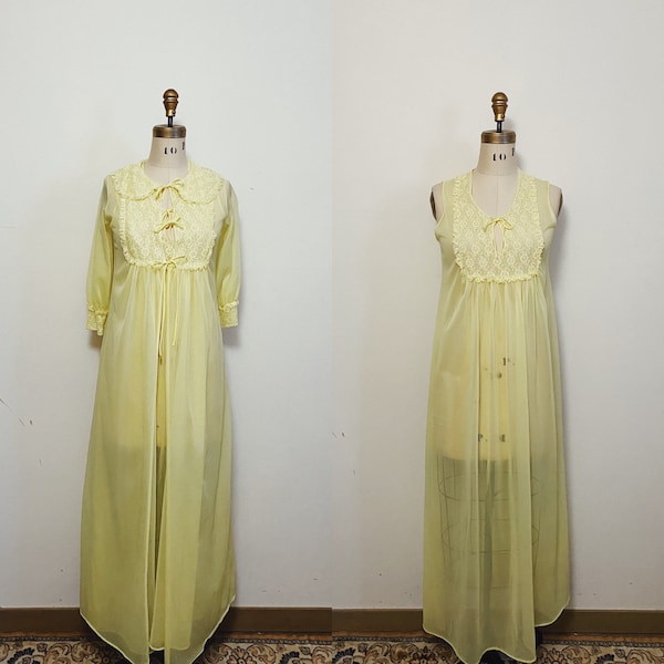 1970s Lemon Yellow Peignoir Set Size Medium