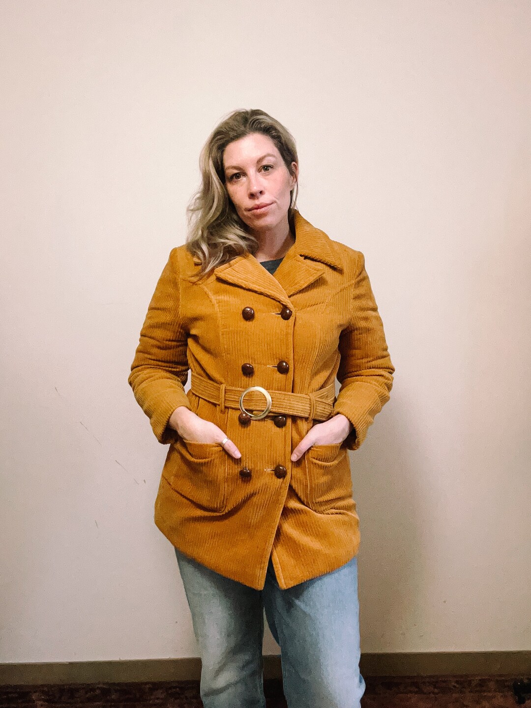 70's/80's Mustard Leather Jacket with Shawl Collar by Casual Corner main image 1