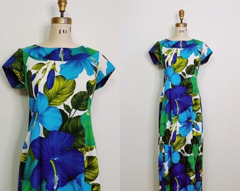 1960s Hawaiian Barkcloth Dress Size M