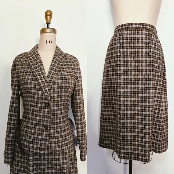 Late 1950s Butte Wool Plaid Suit / Two Piece Brow… - image 6