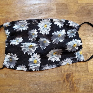 Breathable face covering black daisy lace sheer mesh