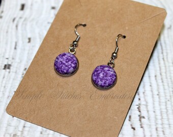 Purple Fabric Button Earrings, Fabric Button Earrings, Homemade Jewelry