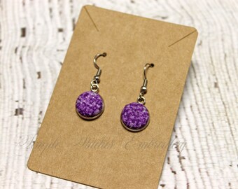 Purple Fabric Button Earrings, Fabric Button Earrings, Homemade Jewelry