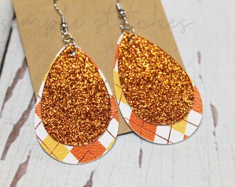 Fall Earrings, Fall Glitter Earrings, Fall Faux Leather Earrings