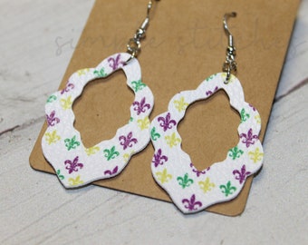Mardi Gras Faux Leather Earrings, Mardi Gras Earrings