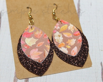 Fall Faux Leather Earrings, Fall Glitter Earrings, Fall Earrings