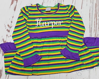 Mardi Gras Dress, Girl's Mardi Gras Dress, Monogrammed Mardi Gras Dress,