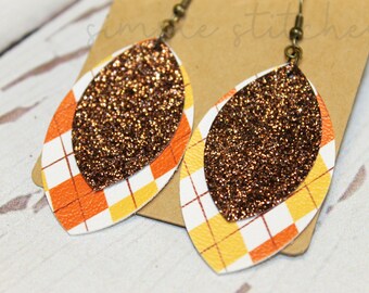 Fall Earrings, Fall Glitter Earrings, Fall Faux Leather Earrings