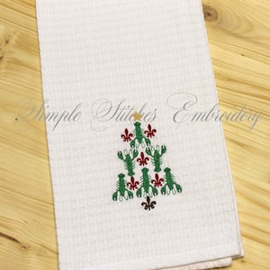 Crawfish Christmas Towel, Christmas Tree Towel, Seafood Christmas Towel