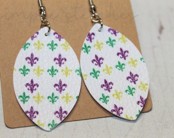 Mardi Gras Faux Leather Earrings, Mardi Gras Earrings