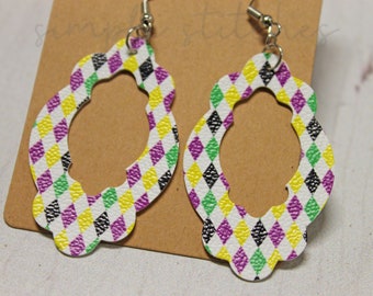 Mardi Gras Faux Leather Earrings, Mardi Gras Earrings