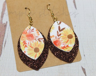 Fall Faux Leather Earrings, Fall Glitter Earrings, Fall Earrings