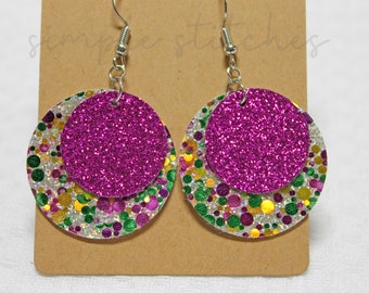 Mardi Gras Faux Leather Earrings, Mardi Gras Earrings