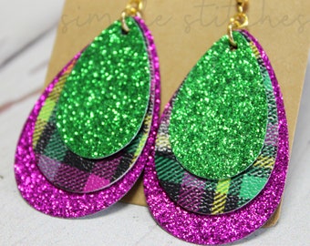 Mardi Gras Faux Leather Earrings, Mardi Gras Earrings