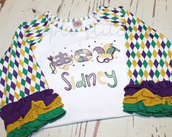 Personalized Mardi Gras Shirt, Girl's Mardi Gras Shirt, Mardi Gras Shirt