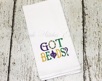 Got Beads? Kitchen Tea Towel, Mardi Gras Kitchen Towel, Mardi Gras Towel