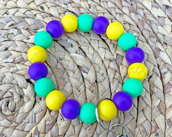 Mardi Gras Wristlet Keychain, Mardi Gras Keychain, Silicone Wristlet, Purple Green Gold Wristlet, Louisiana Keychain