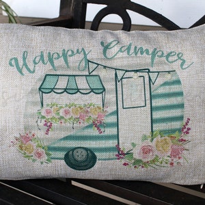 Happy Camper Pillow Cover, Camper Pillow Cover, Spring Camper Pillow Cover