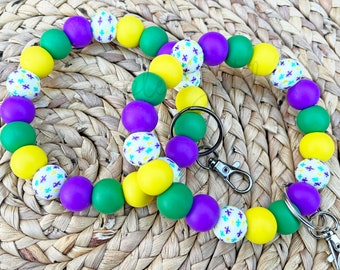 Mardi Gras Wristlet Keychain, Mardi Gras Keychain, Silicone Wristlet, Purple Green Gold Wristlet, Louisiana Keychain