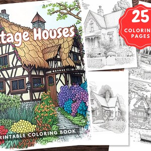 Cottages and Lake Houses Coloring Book, Adults Instant Download - Grayscale Coloring Page - Printable PDF