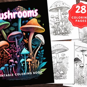 Magical Mushroom Coloring Pages for Kids and Adults - Digital Download Coloring Pages, PDF, Instant Download