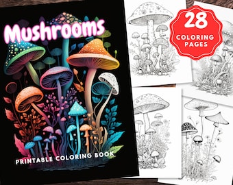 Magiczne Grzyby Kolorowanki dla Dzieci i Dorosłych - Cyfrowe Pobieranie Kolorowanek, PDF, Natychmiastowe Pobieranie