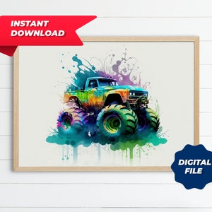 Monster Truck Wall Art, Digital File, High Quality JPEG