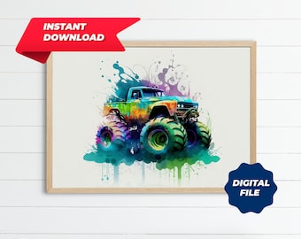 Monster Truck Wall Art, Digital File, High Quality JPEG