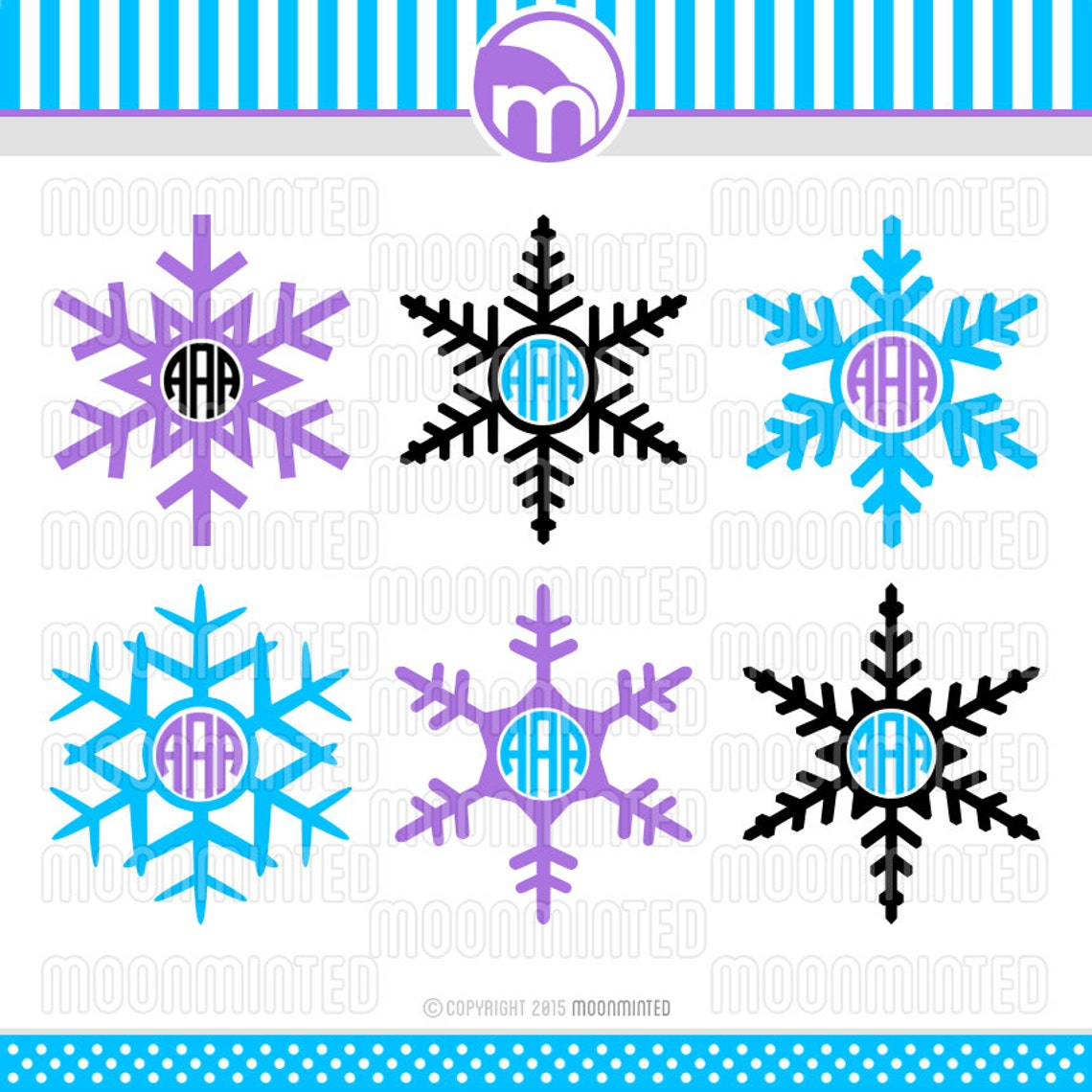 Winter Snowflakes SVG Cut Files Monogram Frames for Vinyl Etsy