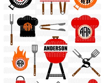 BBQ Grill SVG Cut Files - Monogram Frames for Vinyl Cutters, Screen Printing, Silhouette, Die Cut Machines, & More