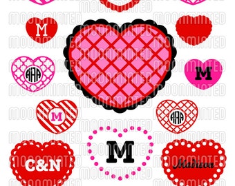 Valentine's Day Hearts SVG Cut Files - Monogram Frames for Vinyl Cutters, Screen Printing, Silhouette, Die Cut Machines, & More