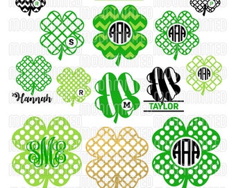 St Patricks Day Four Leaf Clover SVG Cut Files - Monogram Frames for Vinyl Cutters, Screen Printing, Silhouette, Die Cut Machines, & More