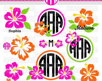 Hibiscus Flowers SVG Cut Files - Monogram Frames for Vinyl Cutters, Screen Printing, Silhouette, Die Cut Machines, & More