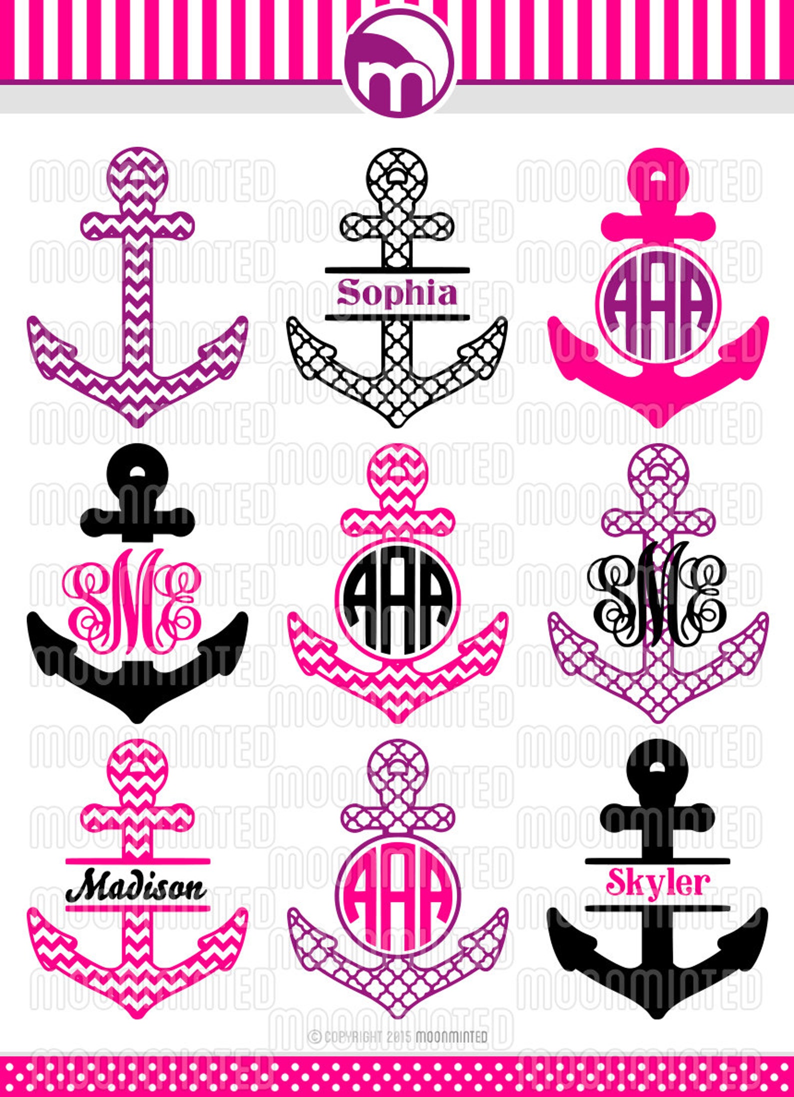Nautical Anchor SVG Cut Files Monogram Frames for Vinyl Etsy