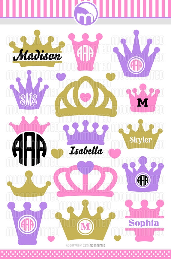Download Princess Crown SVG Cut Files Monogram Frames for Vinyl | Etsy