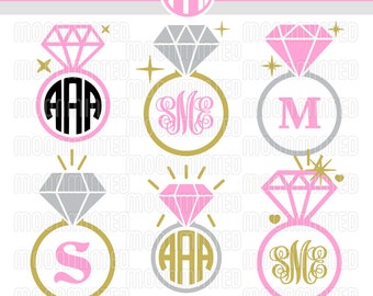 Diamond Wedding Ring SVG Cut Files - Monogram Frames for Vinyl Cutters, Screen Printing, Silhouette, Die Cut Machines, & More