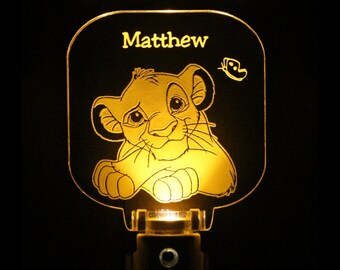 Personalized Lion Cub Night Light, Animal nursery decor, Wall plug in, Choose color