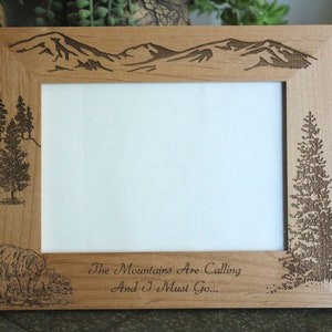 Mountains are Calling Alder Wood, Vacation, Picture Frame, Trees, Bear Family Personalize it