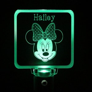 Minnie Mouse Girls Night Light, Personalized Green