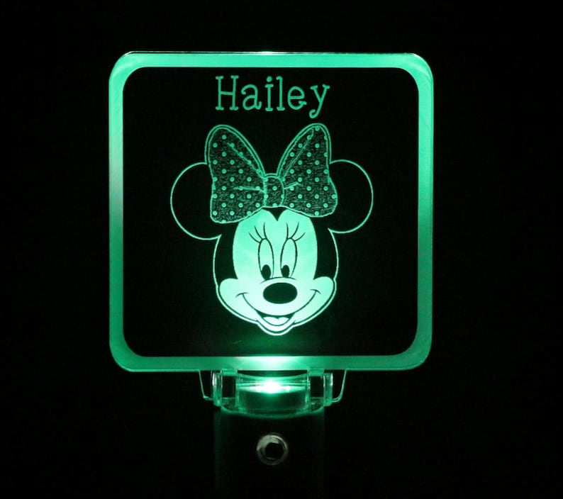 Minnie Mouse Girls Night Light, Personalized Green