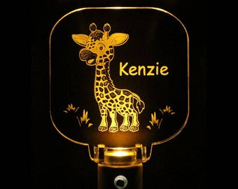 Giraffe Baby Night Light, Wall Plug in, choose color, personalize