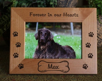 Personalized Dog Memorial Picture Frame, Forever in our hearts or Forever in my heart picture frame